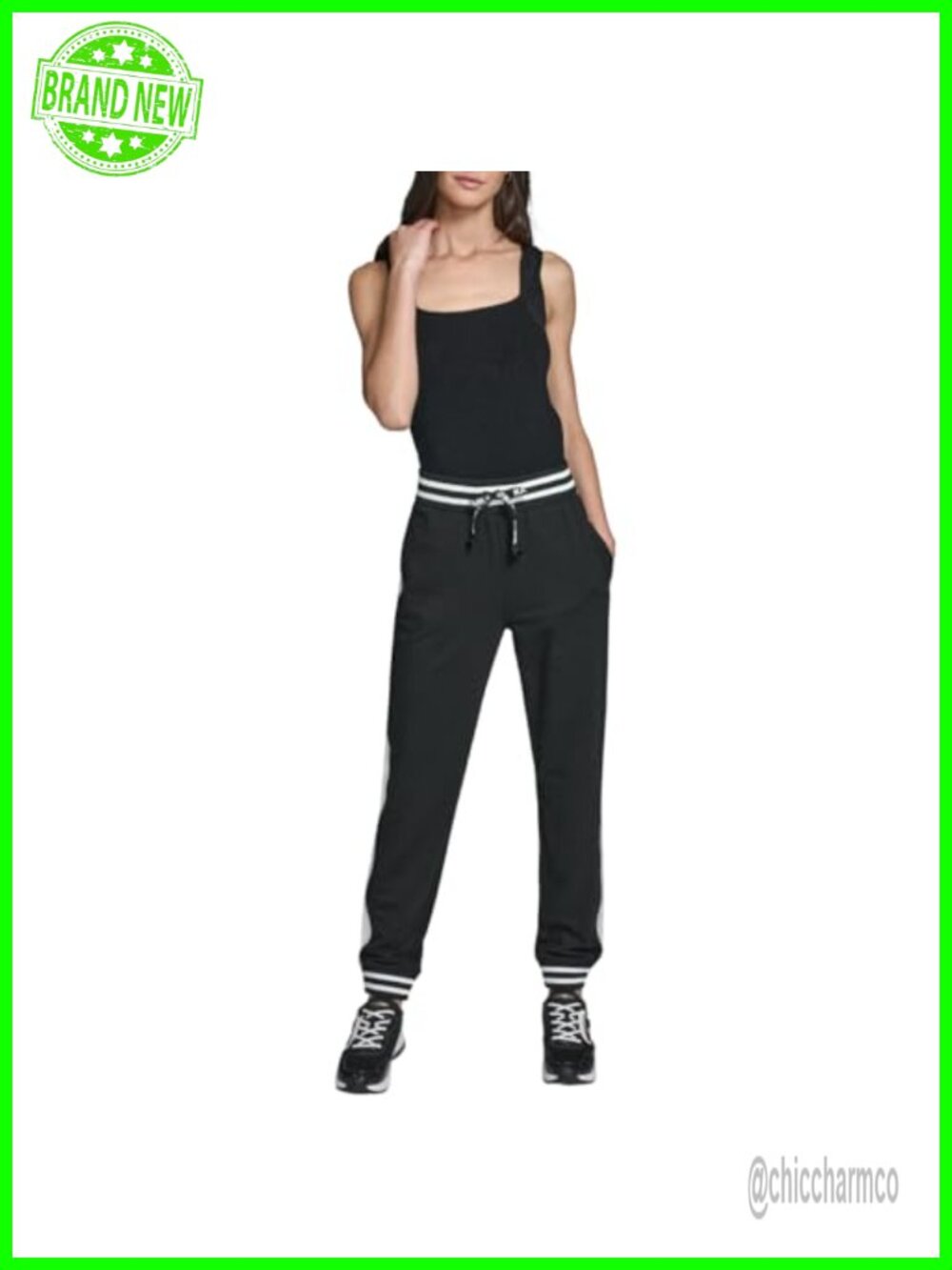 Karl Lagerfeld Contrast Ribbed Jogger Pants Relaxed Fit Cuffed